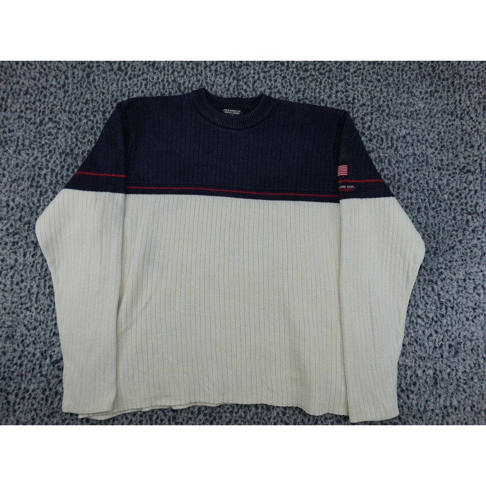Polo Jeans Co Ralph‎ Lauren Sweater Mens M Navy Cream Ribbed Colorblock